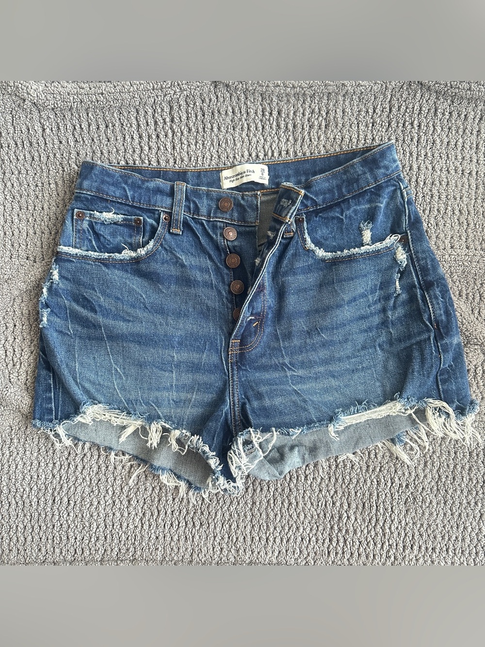 Abercrombie & Fitch Distressed Button Fly Blue Denim Shorts 28/6